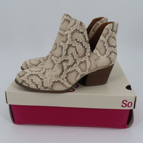 SO Womens 8 BARB Bone Snake Print Faux Leather Cut Out Ankle Booties Boots NEW - Picture 11 of 14